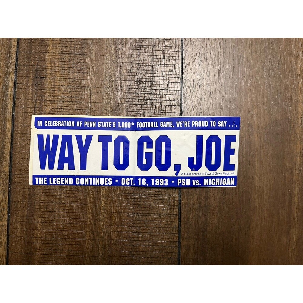 Vintage Penn State Football Bumper Sticker 1993 Michigan Joe Paterno 1000th Game